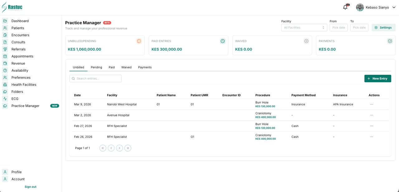 Practice manager revenue ledger