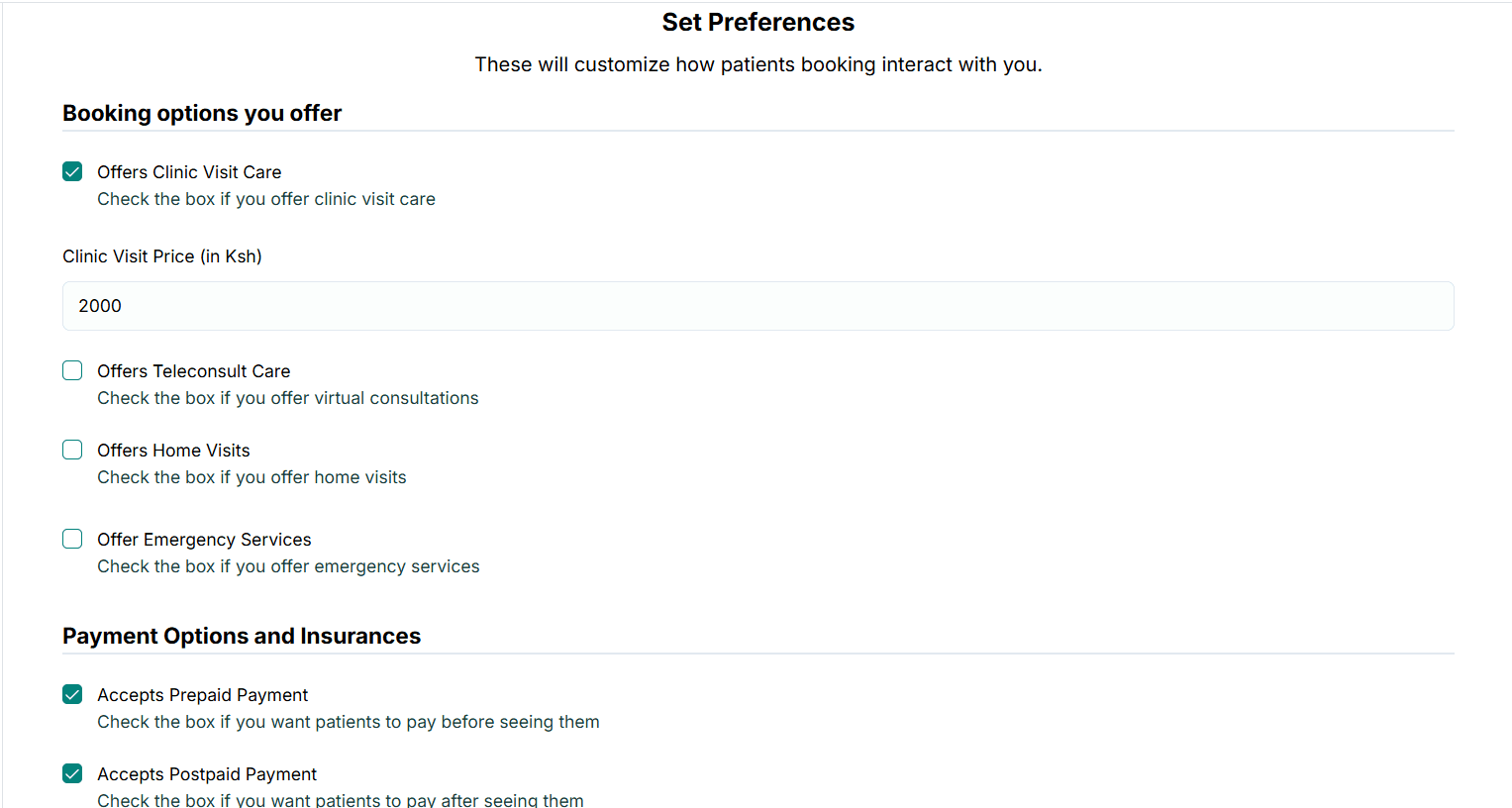 Pricing preferences and fee configuration
